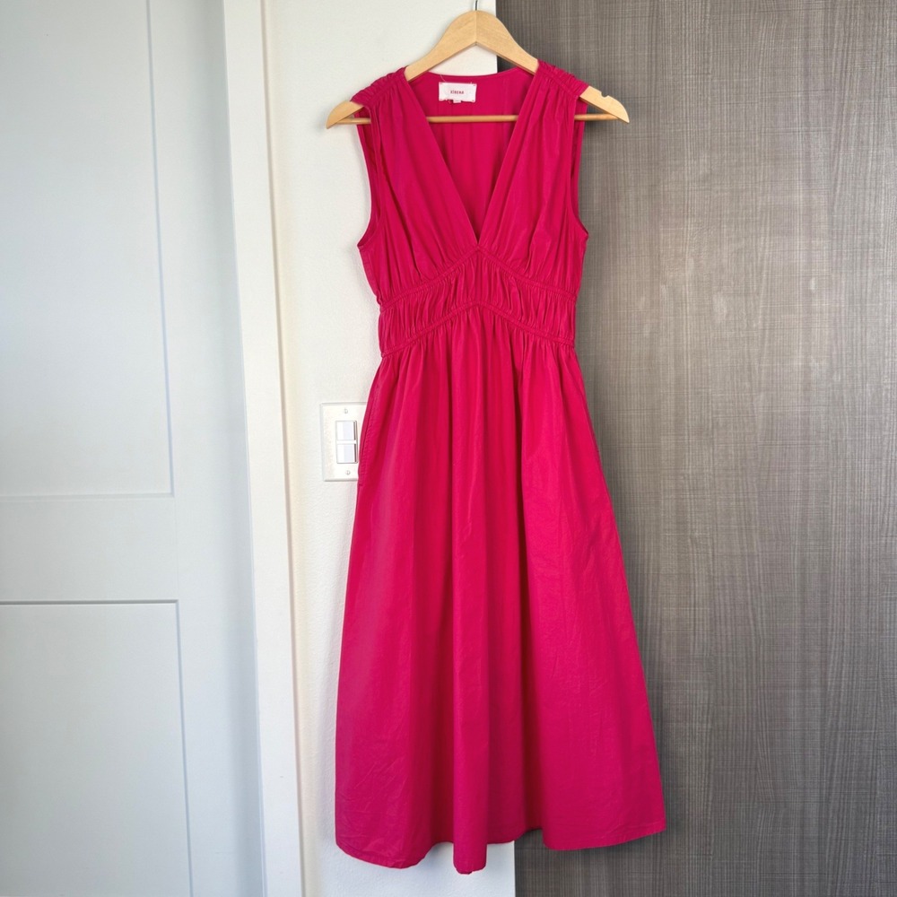 Xirena Cyra Midi Dress Pink Tulip Sleeveless 100% Cotton Empire Waist Size XS - Picture 3 of 11